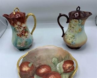 Porcelain Coffee Pots and Cake Plate