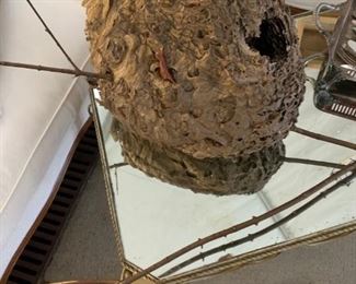 Large natural hornets nest stil intact with branches. Beautiful to decorate with. Measures approximately 15" - $42