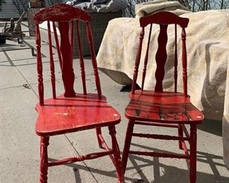 Pair of vintage red farmhouse chairs $35
