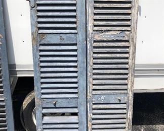 Second pair of French 1800s window shutters for sale with all original hardware and paint. This pair is missing one slat as shown in photo $115 for the pair. Measures 78 3/4" x 39"