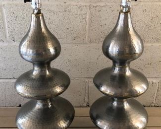 Pair of Arteriors Home lamps - silver & gold.  No shades 37" h x 11" round at the widest point  $95 pr