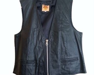 Vintage Hard Rock Cafe Cozumel leather men's vest, zipper front, black leather, black embroidered logo on back, all black, Size Men's Large - $35