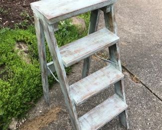 Chippy painted step ladder, very sturdy. 31 1/2" tall, 21" deep, 14" wide - $49