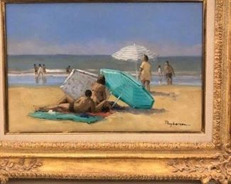 Annie Puybareau (1955-, French) “The Green Parasol”, oil on canvas, titled verso in French, signed lower right, 24” x 18”, framed    Asking $850 