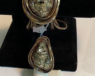 Large Artisan gold Druzy cuff & matching ring, cuff 2” x 1.75” adjustable. Ring 1.75” x 1.5”; statement pieces		    Asking $275 / set
