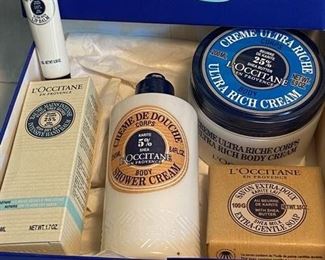 L’Occitane en Provence gift set includes:			
Ultra Rich Cream Body 6.9oz
Body Shower Cream 8.4 oz
Shea milk Extra Gentle Soap, 3.5 oz
Intensive hand cream 1.7oz
Ultra rich Lip Balm 1.7oz     Asking $85
