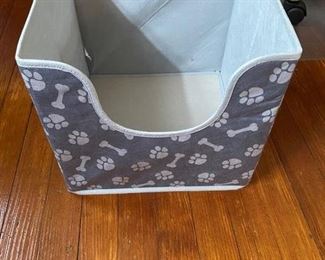 Lot small dog items – folding toy storage, Richards Harness Coat (canvas with lambs wood lining, 14” x 12”), Outward Hound PoochPouch Dog Front carrier, grey & black	Asking  $25