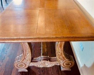 25% 0ff now $670 was $895 Louis XV Library Table Chene Elm Table with Goldleaf Accents Antiques on Old Plank Road H 29 in. x W 37.5 in. x L 69 in.