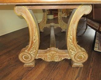 25% 0ff now $670 was $895 Louis XV Library Table Chene Elm Table with Goldleaf Accents Antiques on Old Plank Road H 29 in. x W 37.5 in. x L 69 in.