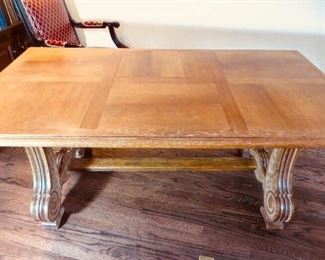 25% 0ff now $670 was $895 Louis XV Library Table Chene Elm Table with Goldleaf Accents Antiques on Old Plank Road H 29 in. x W 37.5 in. x L 69 in.