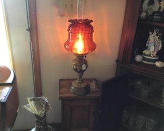 Lamp with cranberry shade