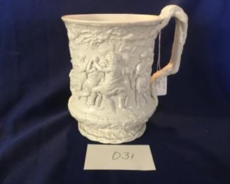 Award winning mug in ornamental relief by Charles Meigh. Award presented by Society of Arts circa 1850