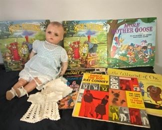 034 Vintage Doll and Records 