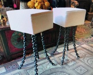 Pair of Bar Stools with Frozen Chain Legs $585.00 (item located in storage, please contact if interested and we will arrange for the item to be on-site the day of the sale)