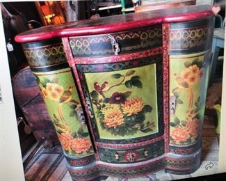 Paint Decorated Side Cabinet $ (item located in storage, please contact if interested and we will arrange for the item to be on-site the day of the sale)