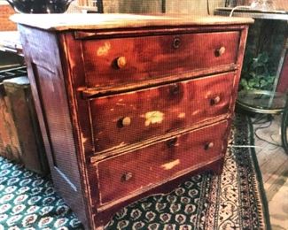 Distressed Antique Bachelors Chest of Drawers $ 265.00 (item located in storage, please contact if interested and we will arrange for the item to be on-site the day of the sale)