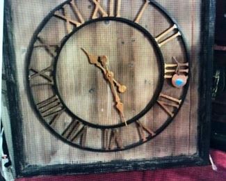 Large Metal Clock Face on Reclaimed Wood - Clock is in working order $185.00