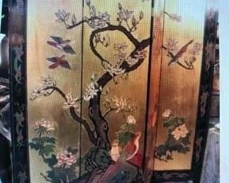 Four Panel Double Sided Asian Screen $335.00 (item located in storage, please contact if interested and we will arrange for the item to be on-site the day of the sale)