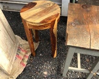 Beautiful Wood Drinks Table $140.00, End Table with Natural Stained Wood Top and Painted Base $62.00 (items located in storage, please contact if interested and we will arrange for the item to be on-site the day of the sale)