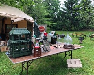 Bird cages, and vintage French wine bottles