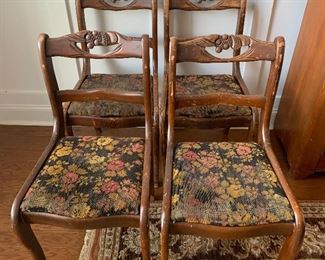 #3	Antique carved upholstered seat dining chairs 4 @ $20 each
