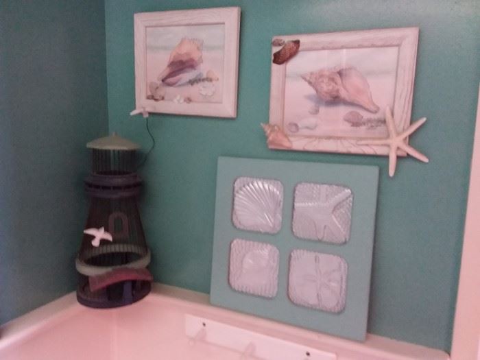 Beach Themed Wall Art and Wire Light House