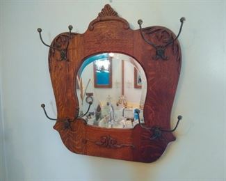 Beautiful Oak Mirror with Clothing Hooks