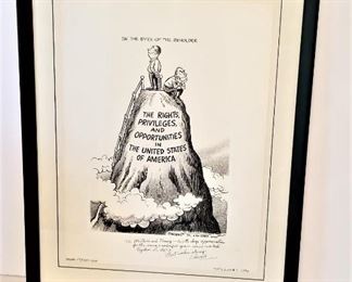 Lot #4  Original Charles Brooks political cartoon - framed.  This was published in the Birmingham News on 4 July 1972