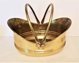 Lot #9  Large Hammered Brass Kindling bucket for fireplace