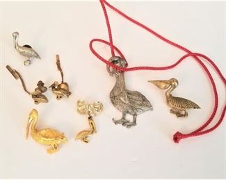 Lot #34  Pelican costume lot - 3 tie tacks, one Maurice Meilleur necklane, 3 brooches