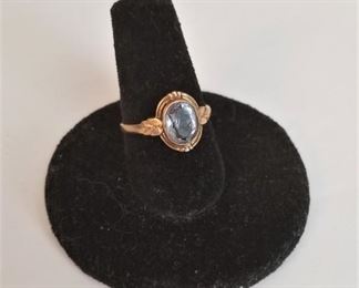 Lot #37  10kt gold antique ladies ring - small - pale blue topaz or aquamarine.  A very sweet ring.
