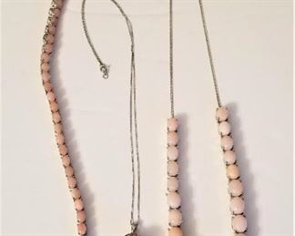 Lot #51  Pink thermoplastic jewelry set in sterling silver - 3 piece lot