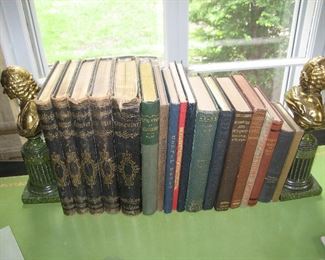 Vintage books with a pair of bookends