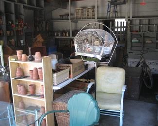 Bird cage on stand, miscellaneous garden and garage