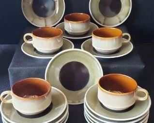 https://ctbids.com/#!/description/share/422386 Oneida Luzerne: 5 cups & 15 saucers. "Modern heritage tableware through design & technology. Food brings people together. The dining table is a backdrop for the incredible every day, where discoveries and memories are made. It is a place Luzerne recognizes for its vitality and the familiar—but no less magical—the dimension it brings to life itself. Drawing on over 70 years of tradition and knowledge, Luzerne designs and creates bespoke fine china for many of the world’s highly regarded brands in the food, hospitality, retail and airline industries."