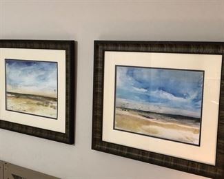 $50 -Two matted and framed beach scene prints