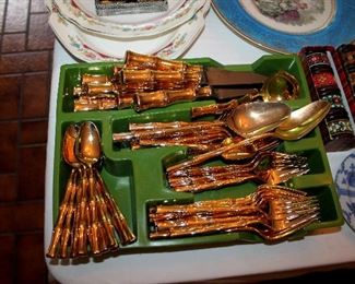 Vintage gold plated bamboo flatware