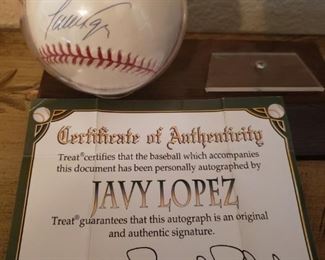 Lot 32 Javy Lopez signed baseball with COA $30