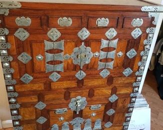 Lot 50 Wonderful Antique Korean Nickle Silver Mounted Chest Hidden compartments and drawers - Age Crack on top otherwise superb condition. Following photos show dimentions $ 1,750 or best offer