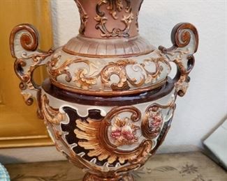 Lot 97 Massive Signed Majolica Vase- Perfect- $150