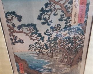 Lot 101 Original and Authentic Hiroshige Woodblock Print. Image size about 15x10 Framed about 24x16 $200