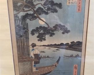 Lot 103 Original and Authentic Hiroshige Woodblock Print. Image size about 15x10 Framed about 24x16 $200