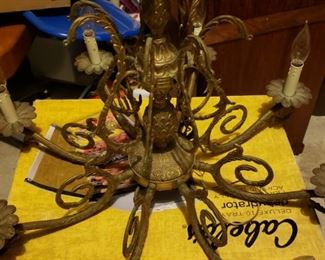 Lot 109 Antique French 8 Arm electric Chandelier- Solid Brass $125