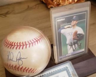 Lot 111 Autographed Nolan Ryan Baseball and Card with COA $100