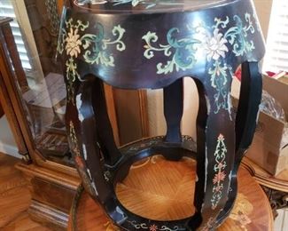 Lot 125 Asian Enameled Wood Garden Seat Shows Wear $40
