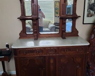 #146 Fabulous Antique Marble Top Breakfront- $800
