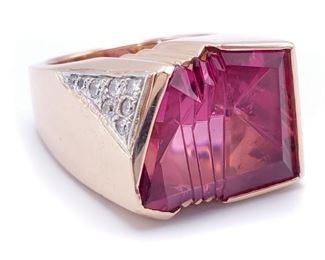 Men's Custom Tourmaline and Diamond Estate Ring in Gold