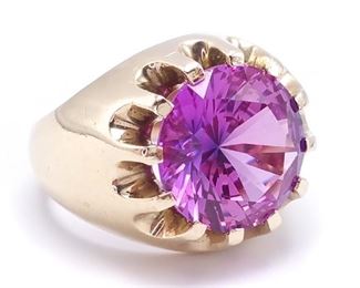 Men's Custom Color Changing Pink Sapphire Ring in Heavy Gold
