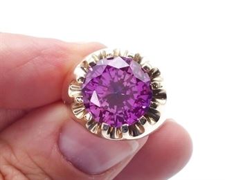 Men's Custom Color Changing Pink Sapphire Ring in Heavy Gold