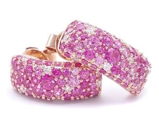 Pink Sapphire and Diamond Earrings in 14k Rose Gold